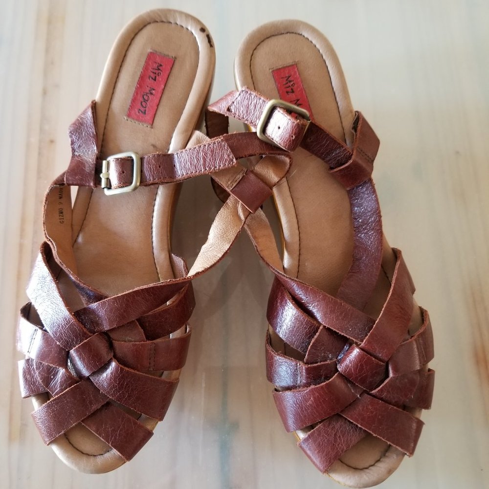 Miz Mooz 70's Wedge Leather Clogs - cognac color